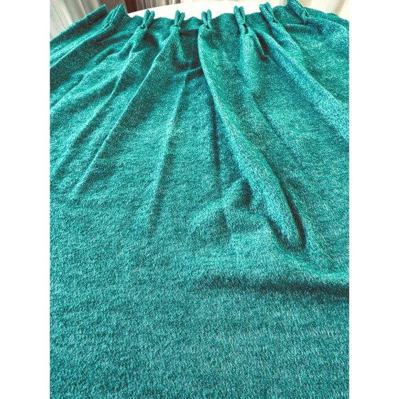 Vintage 70 curtain, deep teal jewel tone, white embroidered detail, thick woven - Picture 6 of 10